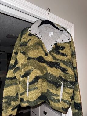 Light brown, Black and Green Camo Sherpa Pullover Jacket